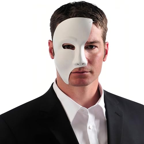 White Phantom Plastic Mask Costume Accessory - 1 Count - Durable, Mystery & Elegant - Ideal Halloween & Masquerade Party W...