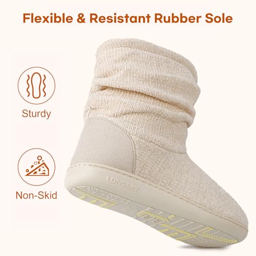 LongBay Women's Cozy Winter Slipper Boots Warm Chenille Knit Bootie Memory Foam Non-Slip Indoor Outdoor House Shoes
