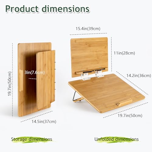 ANBOXIT Folding Bamboo Tabletop Easel, 19.7" x 14.2" Base and 15.4" x 11" Adjustable Upper Board, Portable Desktop Arts & ...