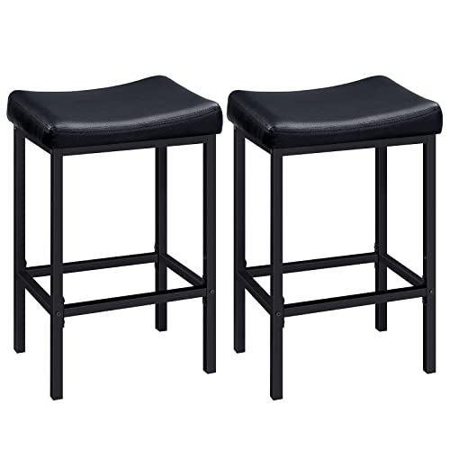 HOOBRO Bar Stools, Set of 2 Bar Chairs, Counter Height Stools, Saddle Barstools with Curved Surface, 24.8 Inches, 2.4" Thi...