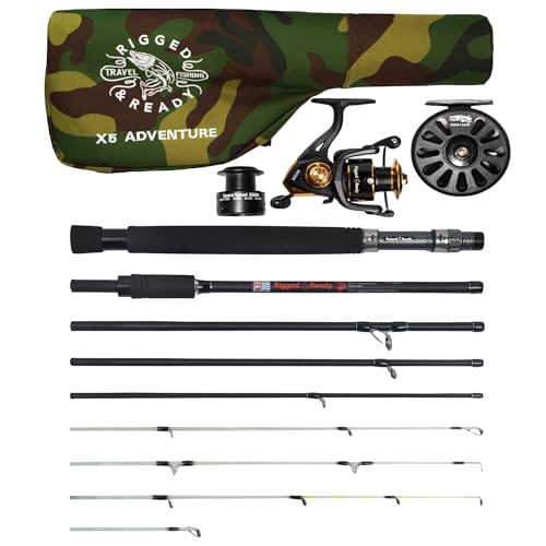 Rigged & Ready X Series Travel Fishing Rods. 6 Super Compact, Multi-Functional, Portable, Spinning, Bass, Carp, Lure, Floa...
