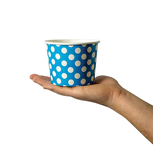 UNIQ 1000-Count 16 oz Polka Dot Paper Ice Cream Bowls Blue Color | Disposable Dessert Bowls for Hot or Cold Foods | Ice Cr...