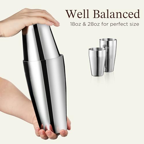 KITESSENSU Cocktail Shaker Set, 2-Piece Boston Shaker Set for Drink Mixing, Premium 18/8 Stainless Steel Martini Shaker fo...