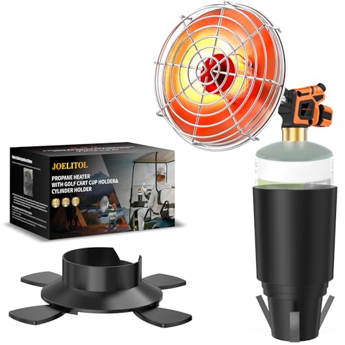 Golf Cart Heater, 2000℉ Portable Propane Heater with Dual Bases, Cup Holder & Foldable Cylinder Stand, for EZGO Yamaha Clu...