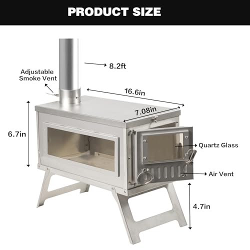 LynsaTac Portable Backpacking Stove Wood Burning Camp Stove with 8.2ft Storable Chimney and Adjustable Smoke Vent for Camp...