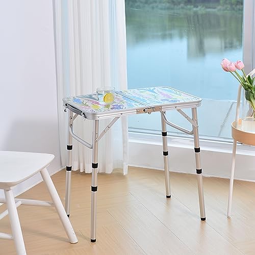 Yriuat Folding Camping Table 2ft Portable Pinic Table Adjustable Height Small Card Table Aluminum Foldable Lightweight wit...