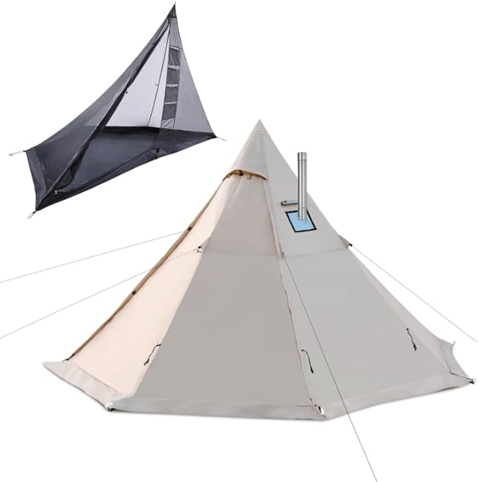 Zoring 4 Season 3-4 Person Hot Tent with Inner Tent for Camping, 8.2ft Standing Room, Snow Skirt, Cold Weather Shelter
