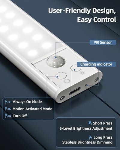 AMETHEUS 10inch Under Cabinet Lights, Motion Sensor Light Indoor, Wireless Closet Lights, 1800mAh Rechargeable Battery, Ma...