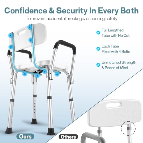 TABEKE Shower Chair for Inside Shower, Heavy Duty Shower Chair with Backrest & Padded Armrest, Height Adjustable Shower Be...