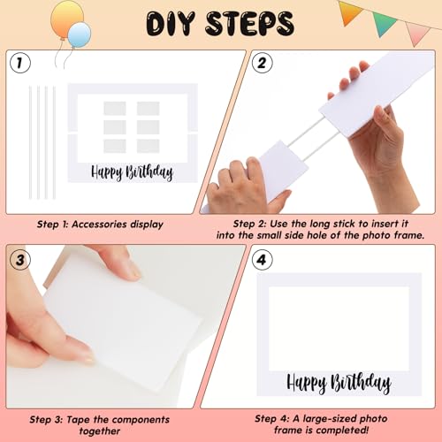 Beeveer 32 x 24 Inch Extra Large Happy Birthday Photo Booth Selfie Frame Props Picture DIY Cutouts Photo Backdrop Cardboar...