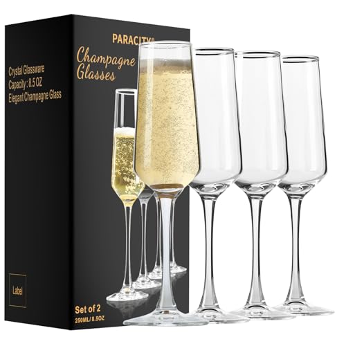 PARACITY Champagne Flutes, Champagne Glasses Set of 4, Elegant 8.5oz glass champagne flutes, Gift for Birthday, Wedding, C...