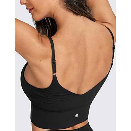 CRZ YOGA Adjustable Longline Sports Bra for Women - V Back Wireless Workout Padded Yoga Camisole Cropped Tank Tops