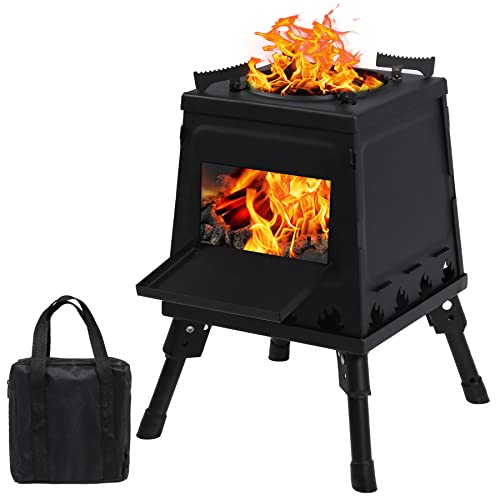Lineslife Wood Burning Camp Stove, Portable Cast Iron Camping Wood Stove, Black Woodstove with Carrying Case for Backpacki...