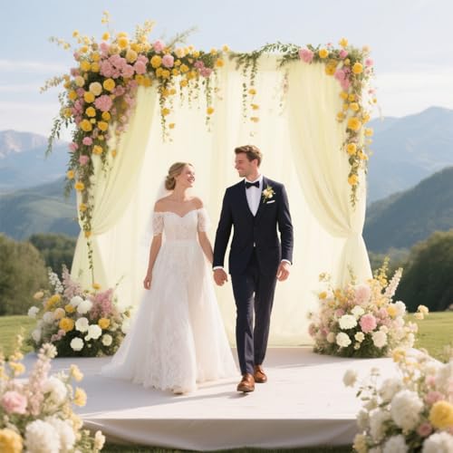Sugargirl 10x10FT Light Yellow Backdrop Curtains Polyester Photo Backdrop Drapes Curtains 2 Panels with Rod Pockets for Pa...