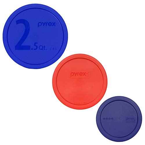 Pyrex (1) 325-PC Blue 2.5Qt, (1) 323-PC Red 1.5Qt (1) 322-PC Blue 1Qt Mixing Bowl Lids - Made in the USA
