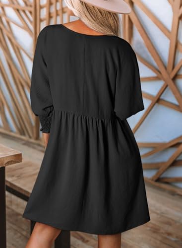 Dokotoo Womens Casual Dresses Tunic Dress Empire Waist Short Sleeve Crew Neck Flowy Babydoll Dress