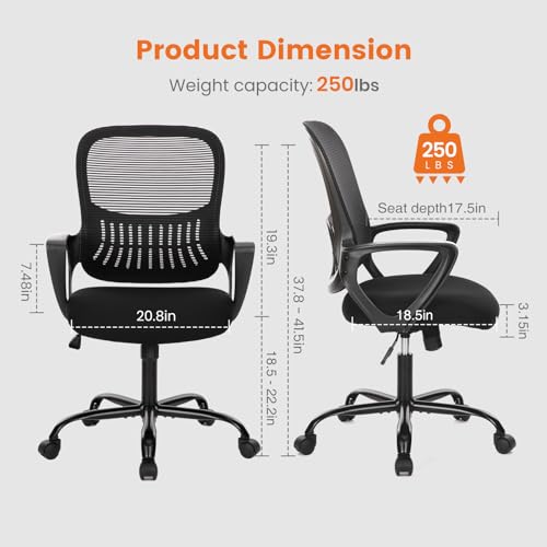 Sweetcrispy Ergonomic Mid-Back Mesh Home Office Desk Chair with Wheels, Lumbar Support, and Comfortable Armrests for Home,...