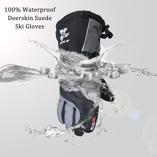 SKYDEER 100% Waterproof and Premium Deerskin Suede Leather Ski Gloves with 150G 3M Thinsulate Lining, Ultra Soft & Durable...
