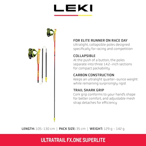 LEKI Ultratrail FX.One Superlite Trekking Poles - Carbon Foldable Ultralight Poles for Hiking & Trail Running