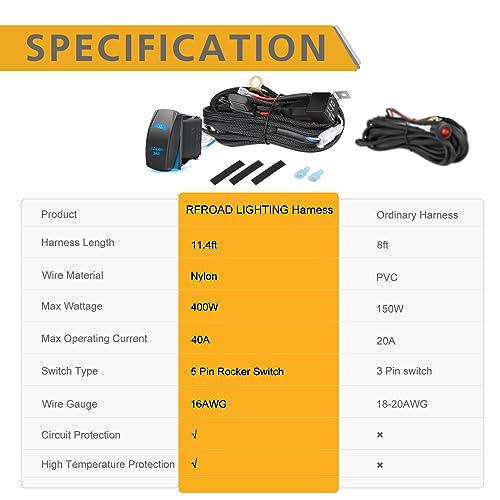 Wiring Harness 1 Lead, Rfroad Lighting LED Light Bar Wiring Harness Kit for Fog Lights Off Road Driving Lights Work Light ...