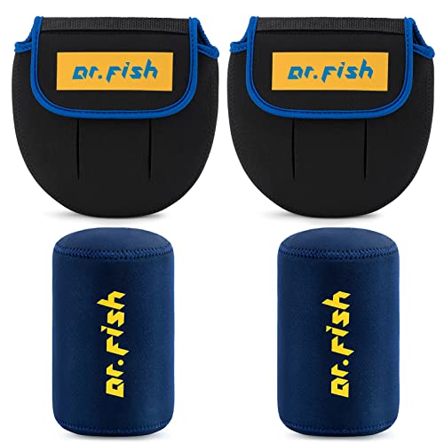 Dr.Fish Spinning Reel Cover, Fits 1000-3000, with 2 Round Baitcast Reel Cover Neoprene Fishing Reel Bag with Handle Slot, ...