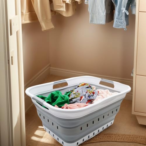 SAMMART 42L (11 gallon) Collapsible Plastic Laundry Basket - Foldable Pop Up Storage Container/Organizer - Space Saving Ha...