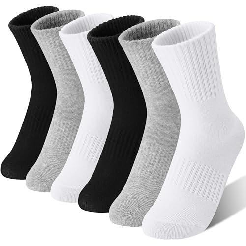 MOGGEI Boys Kids Girls Athletic Socks Basketball Sport Youth Crew Cotton Breathable Outdoor Socks 6 Pairs