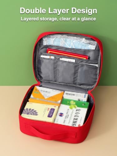 Medical Organizer Bag, Portable First Aid Kit with Zipper and Top Handle for Emergency Supplies, Travel Camping and Home U...