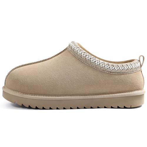 Evshine Women’s Genuine Suede Slippers, Fuzzy Warm House Shoes for Indoor Outdoor, Great Gift for Winter Comfort
