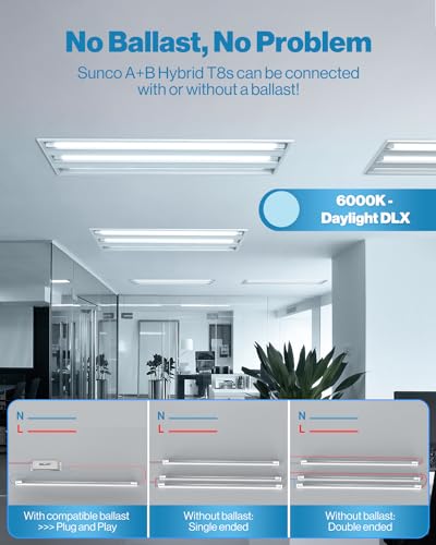 Sunco 10 Pack T8 LED Bulbs 4 Foot, 48 Inch Tube Light Bulbs Fluorescent Replacement, Single or Double Ended Hybrid Type A+...
