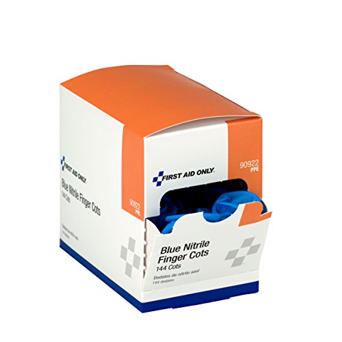 First Aid Only 90922 Blue Nitrile Finger Cots, Disposable Rubber Finger Protectors for Offices, Kitchens, Home, and More, ...