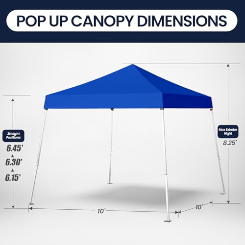 PHONWHON 10x10 Pop Up Canopy, 300D Silver Coated Blue Fabric Outdoor Gazebo, Beach Tent Slant Legs with Storage Bag,Easy U...