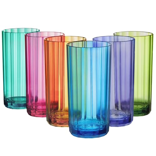 US Acrylic Faceted Plastic Reusable Drinking Glasses (Set of 6) 18oz Water Cups Assorted Colors | BPA-Free Tumblers, Made ...