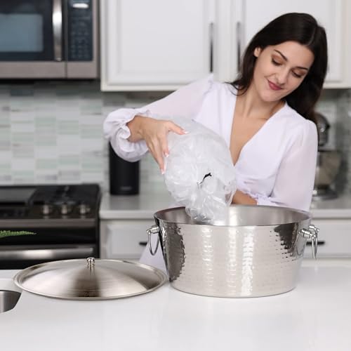 Insulated Stainless Steel Large Ice Bucket with Lid for Parties, Anchored Metal Ice & Beverage , Champagne Bucket for Exte...