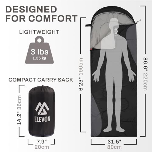 Elevon Sleeping Bag for Adults Teens Kids Cold Warm Weather, Portable Waterproof & Lightweight, Compact with Compression S...