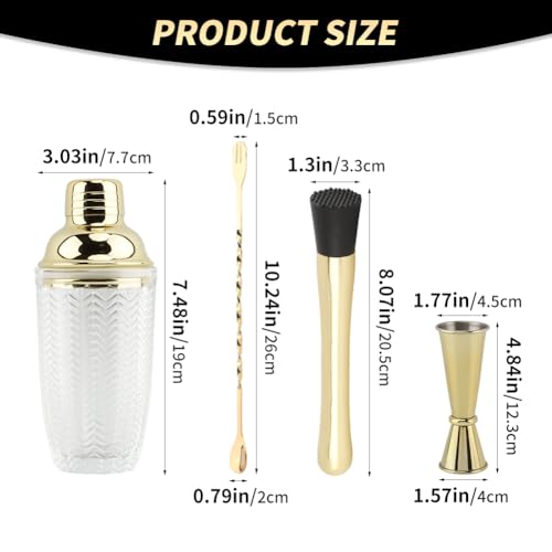 Gold Cocktail Shaker Set with Measuring Jigger, Mixing Spoon & Muddler – Home Bar Accessories for Cocktails & Protein Shak...