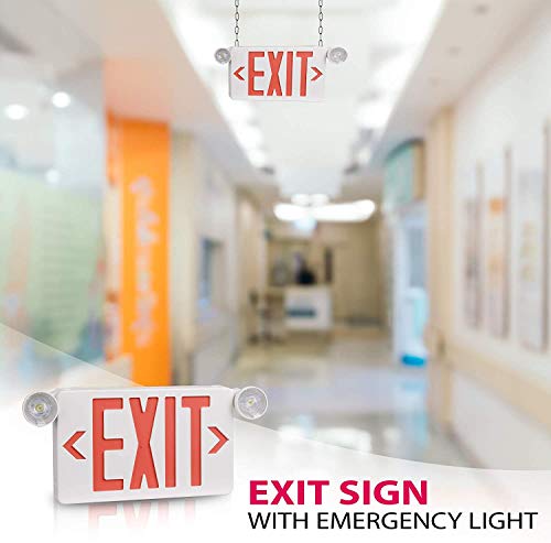 OSTEK Red LED Exit Sign with Emergency Lights，Two LED Adjustable Head Emergency Exit Lights with Battery Backup, Dual LED ...