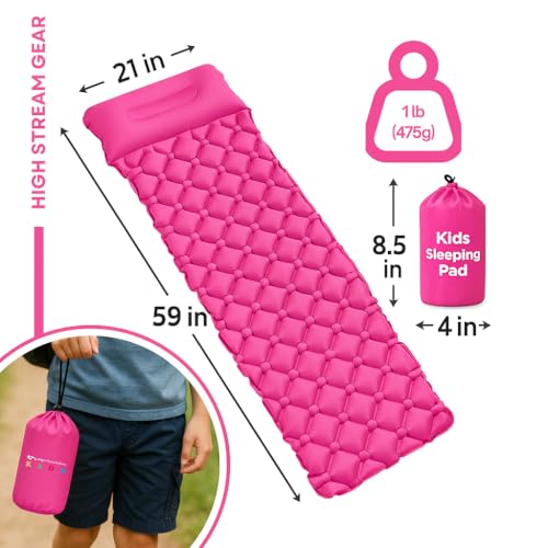 Kids Sleeping Pad for Camping and Sleepovers with Pillow, Inflatable Camping Mattress for Backpacking & Travel, Thick Todd...
