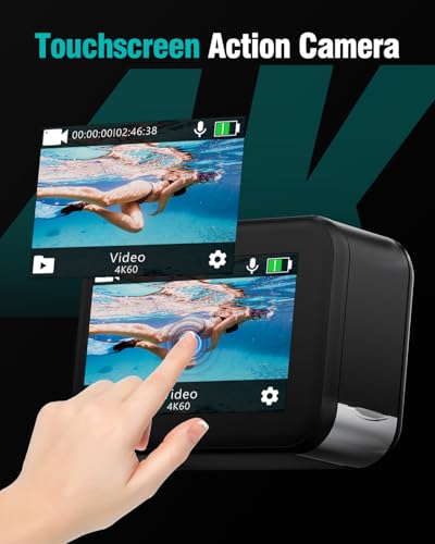 TIMNUT 4K60fps Waterproof Action Camera- Bare Metal Underwater 10M with 64G SD Card, HD 48MP Touchscreen Sports 6-Axis Sta...