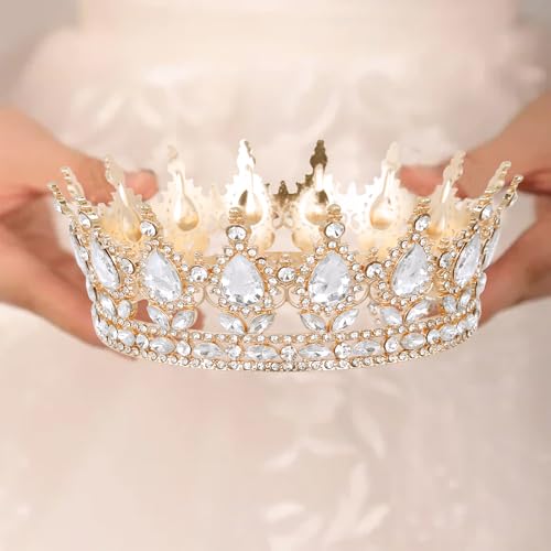 WOVOWOVO Gold Queen Crown for Women Princess Crown Birthday Tiara Rhinestone Wedding Crowns Headband for Bride Hair Access...