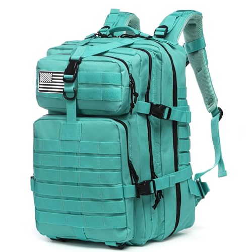 Thuram 50L Sturdy Nylon Waterproof Fishing Hunting Backpack Outdoor Military Rucksacks Tactical Sports Camping Hiking (Cyan)