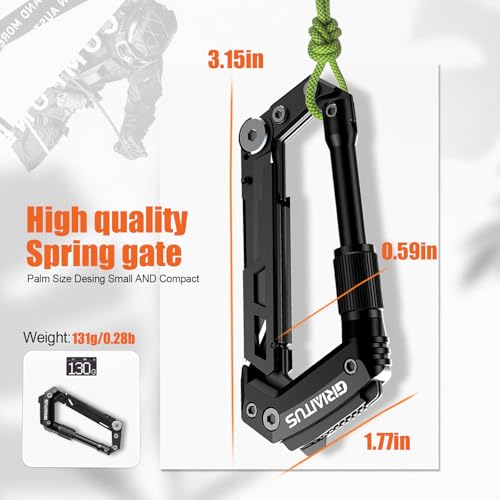 Carabiner Multitool 8-in-1 EDC Carabiners Pocket Knife, Serrated Knife, Rope Cutter, Screwdriver, Can Bottle Opener, Rule...