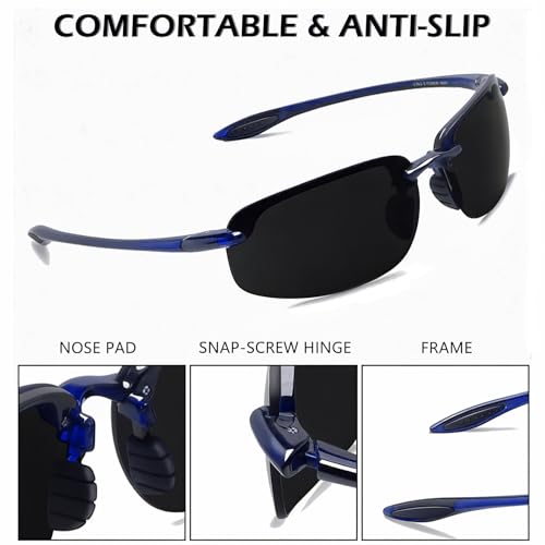 WISTON Sports Polarized Sunglasses for Men Women Tr90 Rimless Frame for Running Fishing Baseball Driving W8001