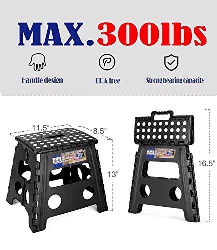 ACKO Folding Step Stool 13 inch Heavy Duty Plastic Foldable Step Stool for Kids and Adults, Small Collapsible Fold Up Step...