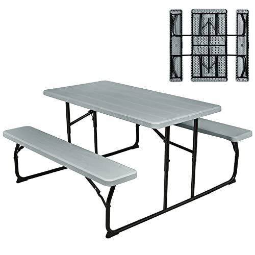 Giantex Folding Picnic Table Bench Set, Outdoor Dining Table Set, Large Camping Table for Patio Lawn Garden Poolside, Port...