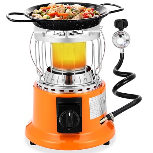 Tujoe 2 in 1 Propane Heater Stove 6000 Btu Portable Outdoor Camping Heater Cooker Gas Stove with Hose and Pressure Reducin...
