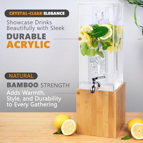 ACRYLIC Drink Dispenser- 1.25 GALLON Beverage Dispenser with Stand and Ice Core – Cold Drink Server for Parties and Events