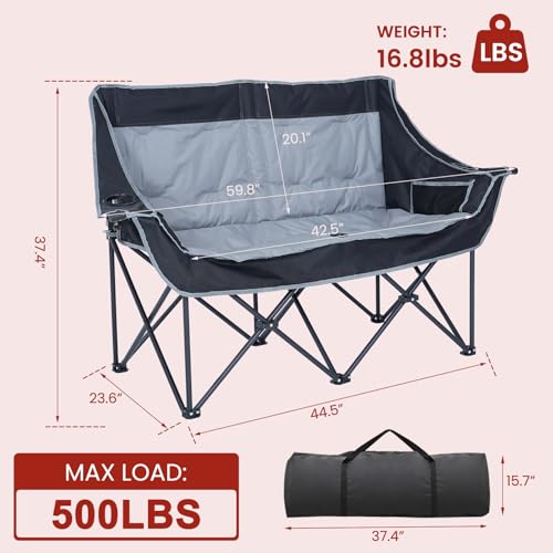 DoCred Heated Double Camping Chair, Heated Folding Camping Chairs Loveseat Outdoor Sports,Heating Oversized Loveseat Chair...