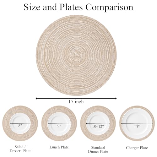 SHACOS 15 inch Round Braided Placemats Set of 6 Cotton Polyester Place Mats Non Slip Heat Resistant Washable Table Mats fo...