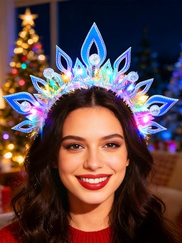 Urieo Christmas Light Up Headband LED Halo Headbands Holiday Hair Accessories for Women